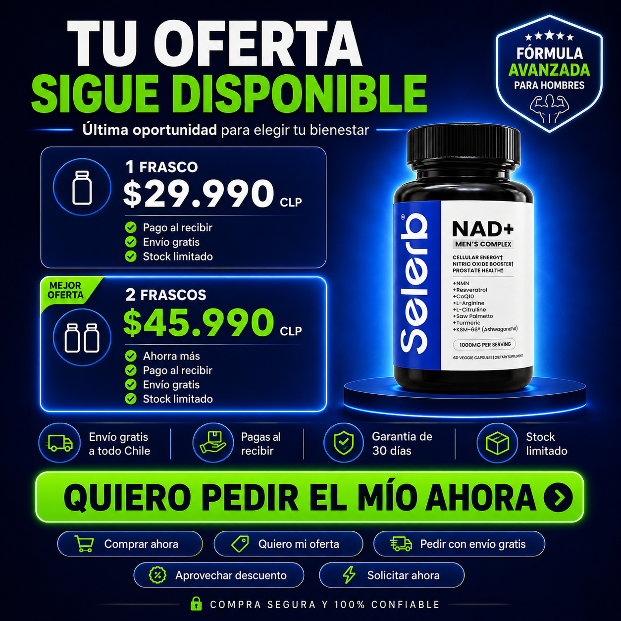 SELERB NAD+ Complex-“Recupera tu energía y vitalidad masculina para rendir mejor cada día.”