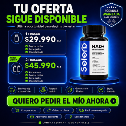 SELERB NAD+  Complex-“Recupera tu energía y vitalidad masculina para rendir mejor cada día.”